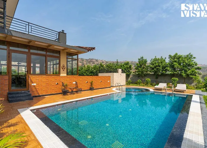 Stayvista'S Shivoham Farms - Mountain-View Villa With Outdoor Pool, Lawn, And Terrace