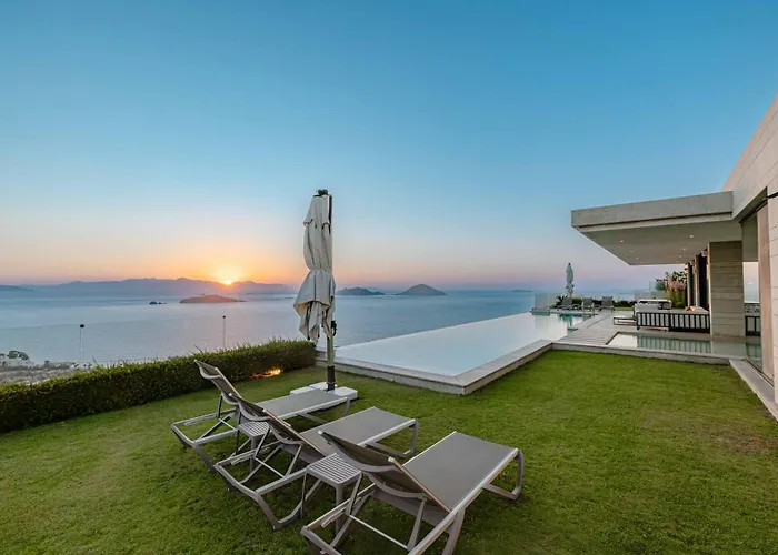 Villa View Bodrum Infinity Pool Sunset Over Greek Islands Private Concierge Breakfast Up To 10 Guests